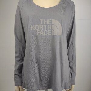NWT The North Face gray large logo 100% Cotton long sleeve shirt ladies Large